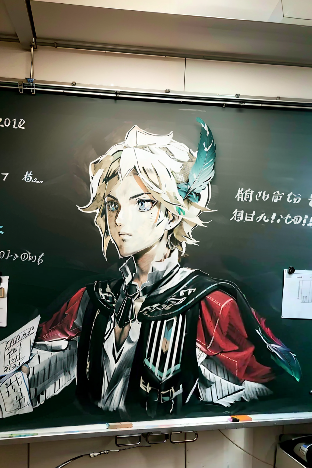 00247-3546003648-masterpiece, best quality,_lora_blackboard_1_,chalkboard, 1boy,feather hair ornament, blonde hair, (monochrome_0.8).png